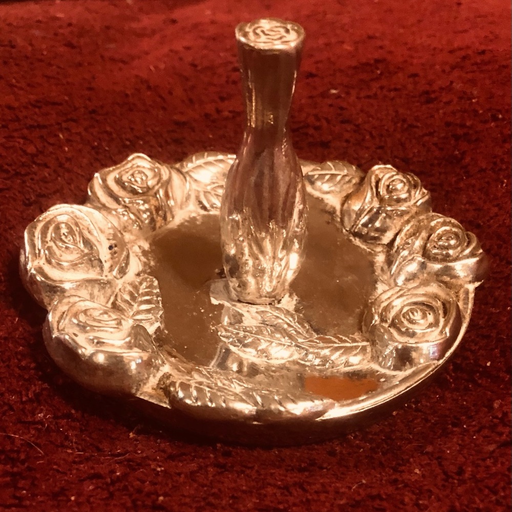 Beautiful Silver Overlay Ring Dish With Rose Design